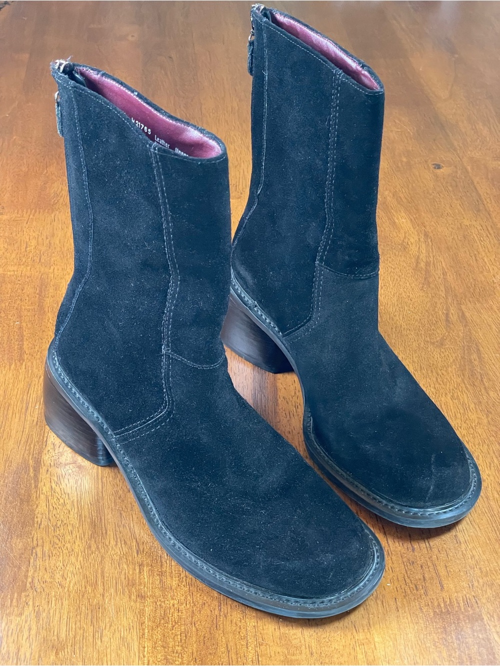 RARE Vintage Tommy Hilfiger Black Suede Y2K Block Heel Boots - Size 9.5